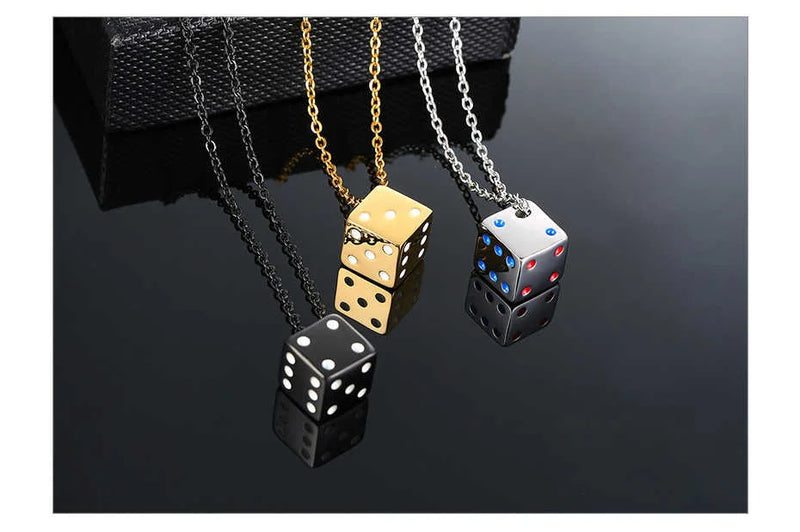 Vnox Men's Cool Cube Dice Style Necklaces Stainless Steel Male Lucky Gifts for Him Jewelry