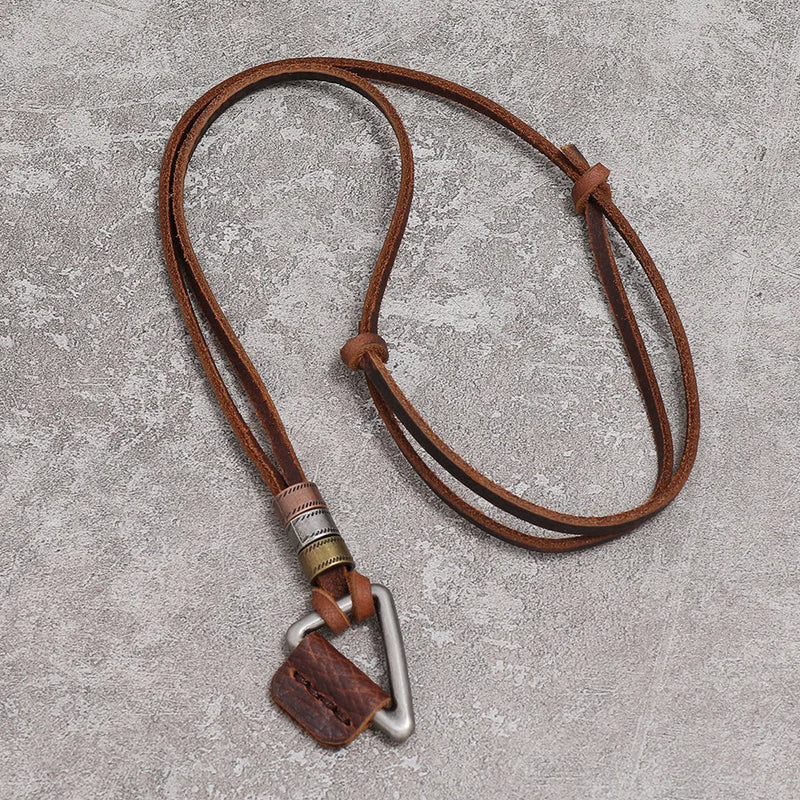 Brown Contracted Male Cowhide Leather Necklace Individual Character Ins Hip-hop Pendant Leather Rope Necklace Man Jewelry Gift
