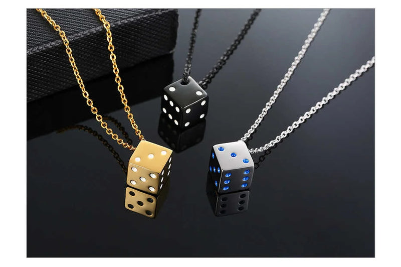 Vnox Men's Cool Cube Dice Style Necklaces Stainless Steel Male Lucky Gifts for Him Jewelry