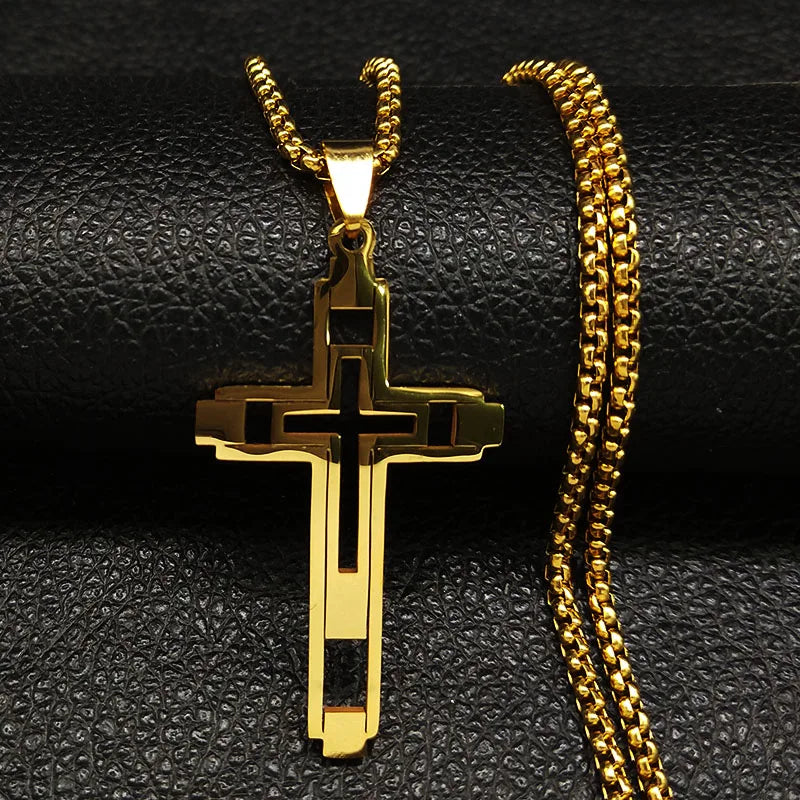 Cross Pendant Stainless Steel Male Necklace for Man Women Gold Color Men's Chain Necklaces Jewelry cadenas para hombre N6054S02