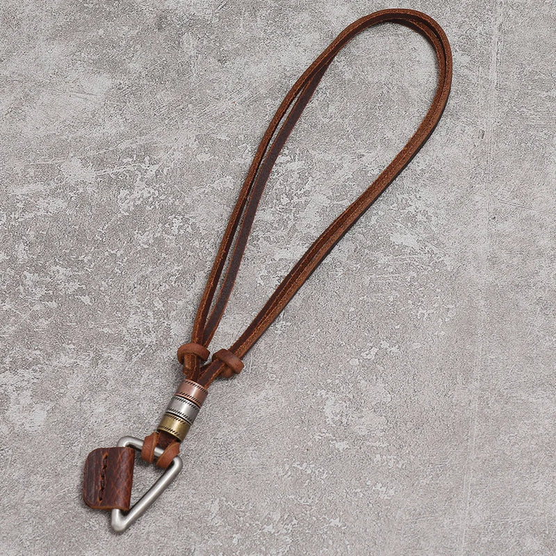 Brown Contracted Male Cowhide Leather Necklace Individual Character Ins Hip-hop Pendant Leather Rope Necklace Man Jewelry Gift