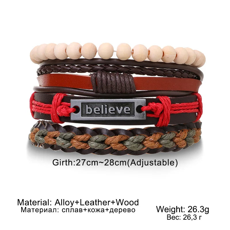Bracelets for Men Vintage Life Tree Rudder Charm Wood Beads Ethnic Tribal Wristband Rope Bracelet