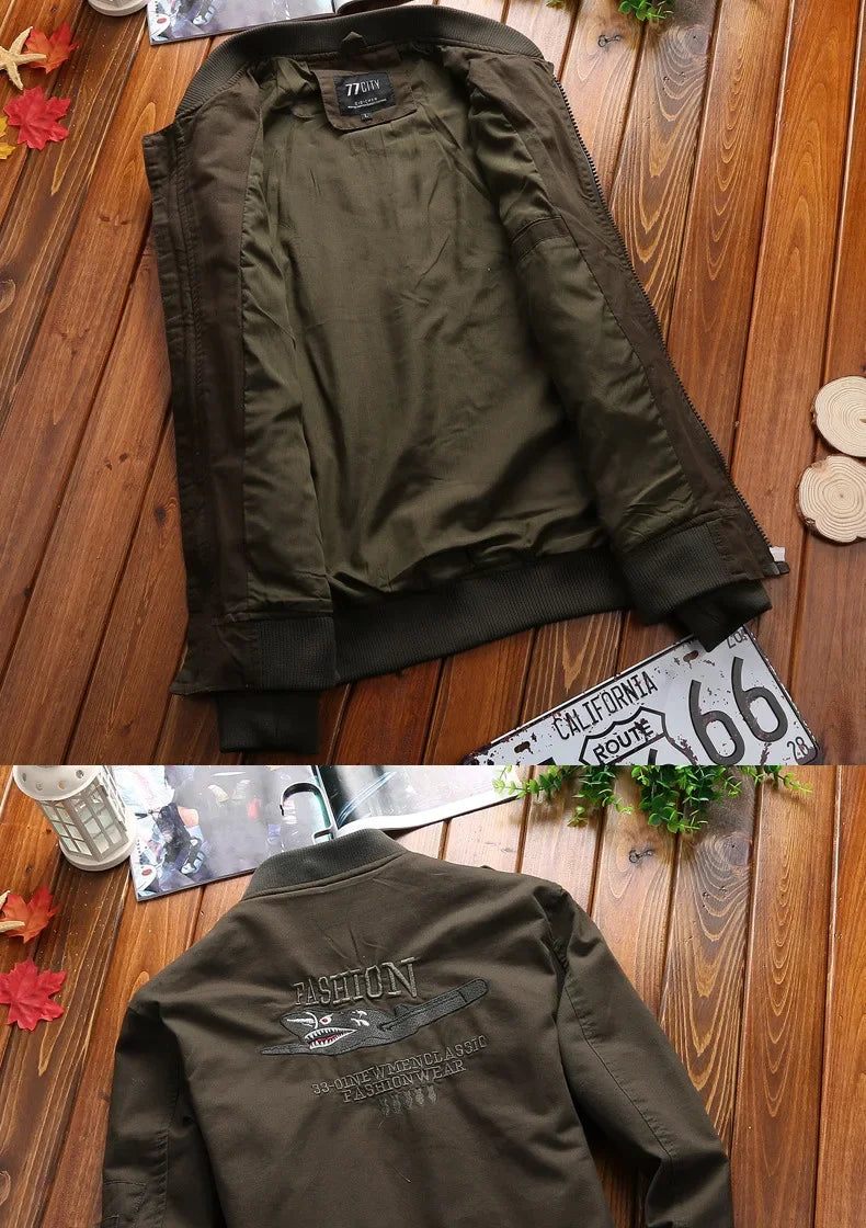 Bomber Jacket Men Fashion Casual Windbreaker Jacket Coat Men Spring and Autumn New Hot Outwear Stand Slim Military Embroidery