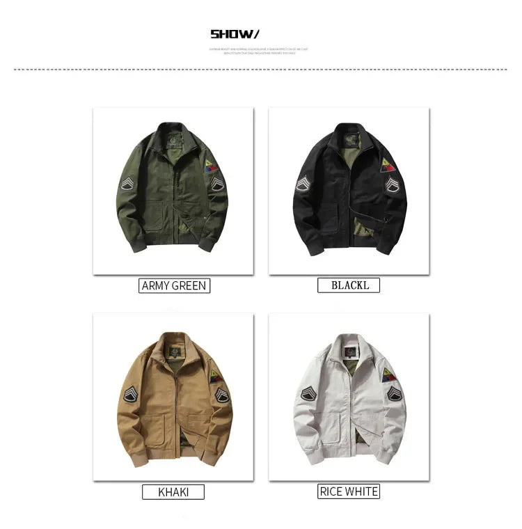 Spring Autumn Men Pilot Military Jackets Embroidery Cotton Coat Stand Collar Zipper Outwear Casual Army Male Tactics Jackets Top