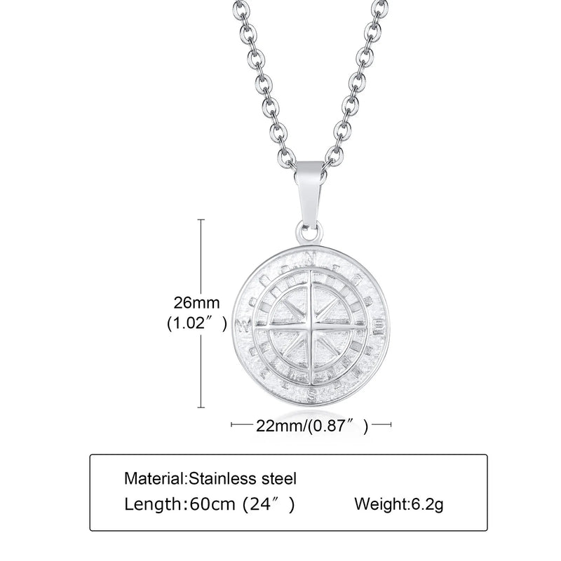 Vnox Layered Necklaces for Men, Sailing Travel Compass Pendant, Stainless Steel Cuban Figaro Wheat Chain, Casual Retro Collar