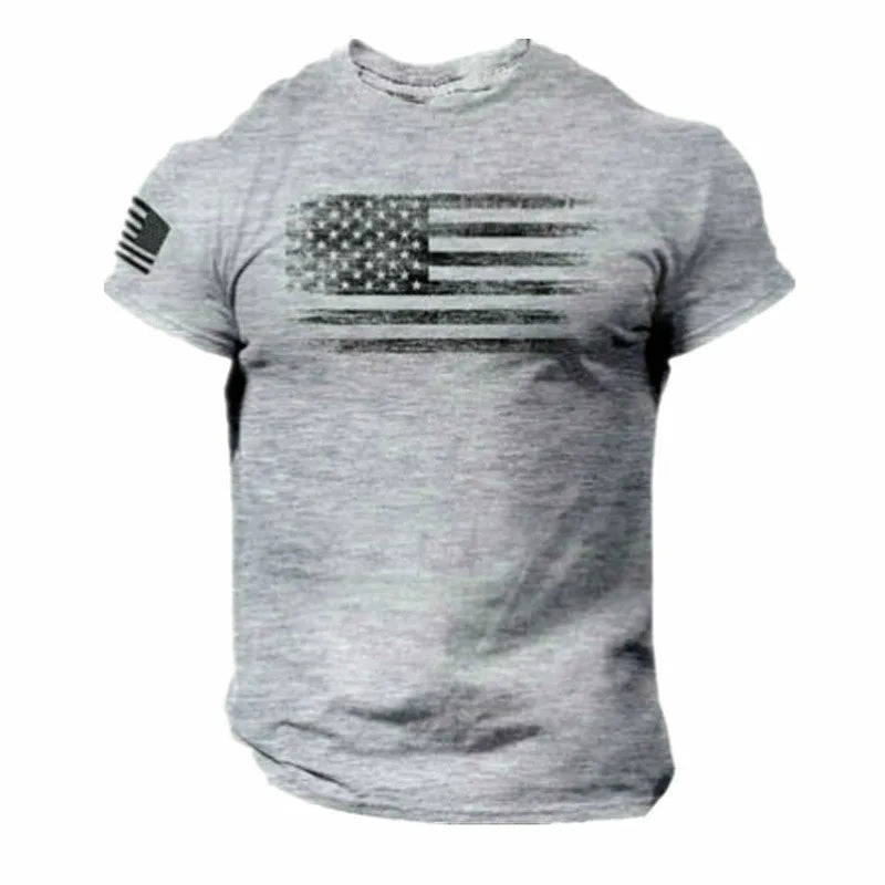 Short Sleeve Soldier T Shirt Men's Summer Casual Breathable Quick Dry Star Stripes Training Sports Shirt Plus Size