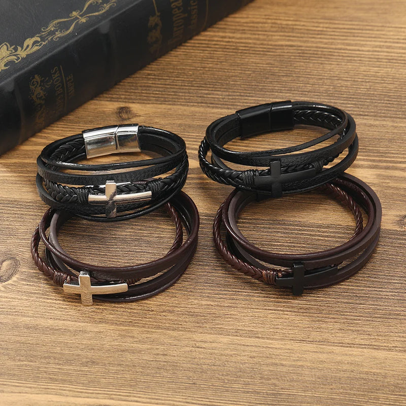 Trendy Leather Bracelets Men  Steel Multilayer Braided Rope Bracelets For Male Bracelets Jewelry Pulsera Hombre