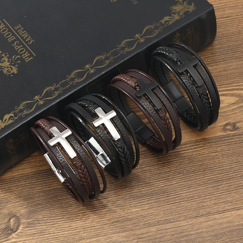 Trendy Leather Bracelets Men  Steel Multilayer Braided Rope Bracelets For Male Bracelets Jewelry Pulsera Hombre