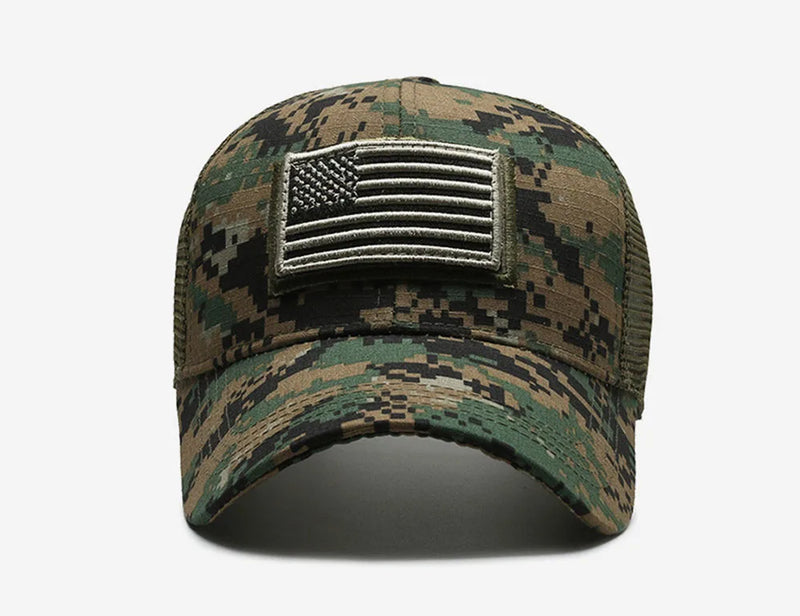 Men American Flag Camouflage Baseball Cap Male Outdoor Breathable Tactics Mountaineering Peaked Hat Adjustable Stylish Casquette