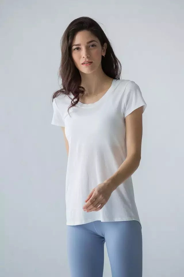 V-neck sexy backless fitness clothing female summer sports short-sleeved long cotton T-shirt quick-drying breathable yoga clothes training shirt